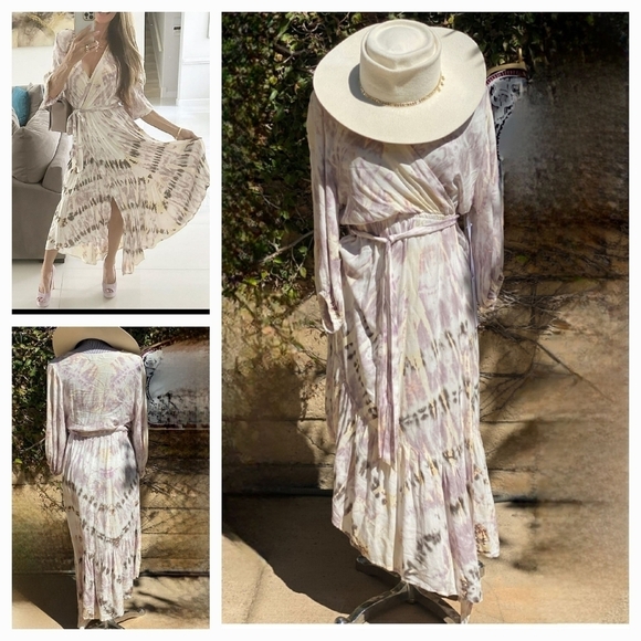 Young Fabulous & Broke Dresses & Skirts - Young Fabulous & Broke Womens Wrap Maxi Dress Multicolor Tie Dye Ruffle‎ Belted